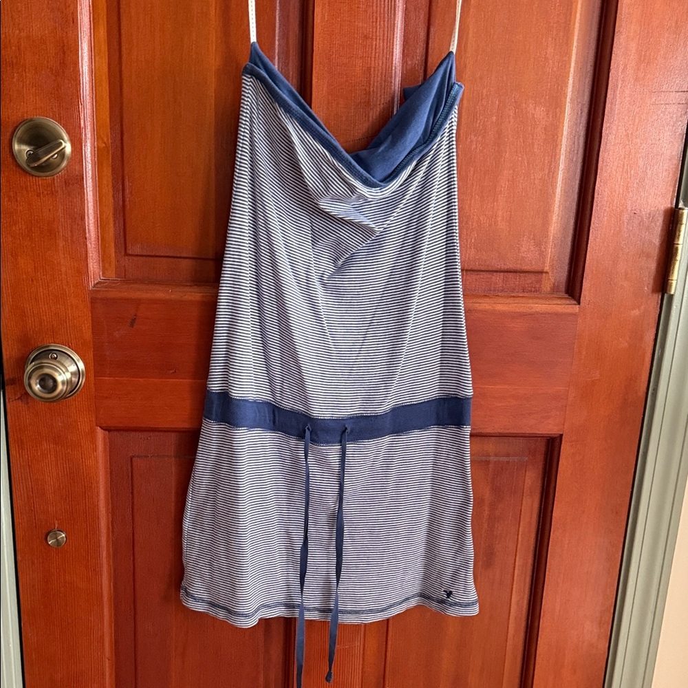 American Eagle Outfitters Blue and White Striped Strapless Mini Dress